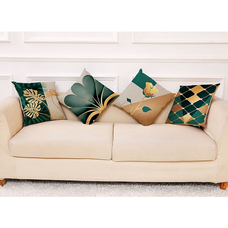Cushion Cover 4PCS Soft Geometric Simple Classic Throw Pillow Cover Faux Linen Cushion Case Pillowcase for Sofa Bedroom Superior Quality Machine Washable for Sofa Couch Bed Chair Golden2