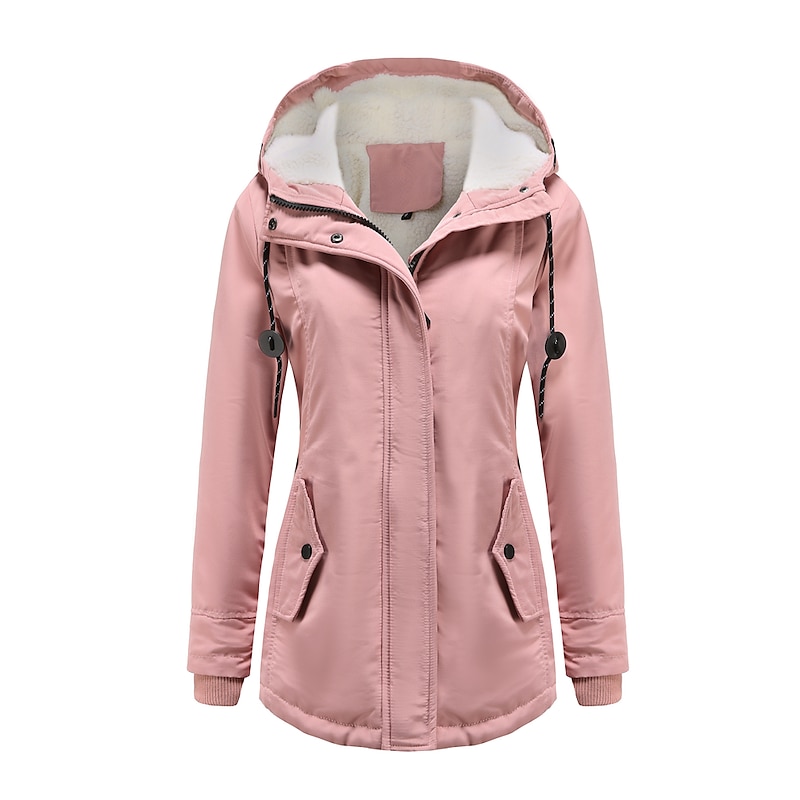 Women's Parka Waterproof Puffer Jacket Thermal Warm Heated Coat Fleece Lined Winter Coat Windproof Outdoor Zip up Hooded Coat Sports Hiking Jacket Purple Pink2