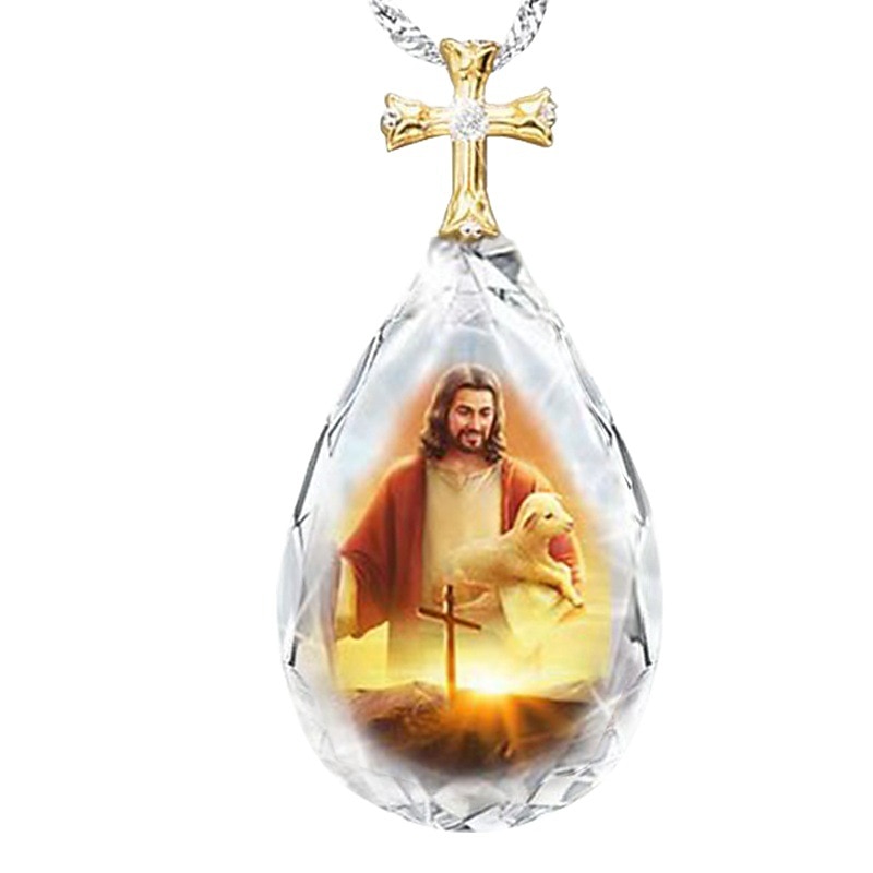crystal cross necklace two-color pendant  fashion jesus prayer necklace4