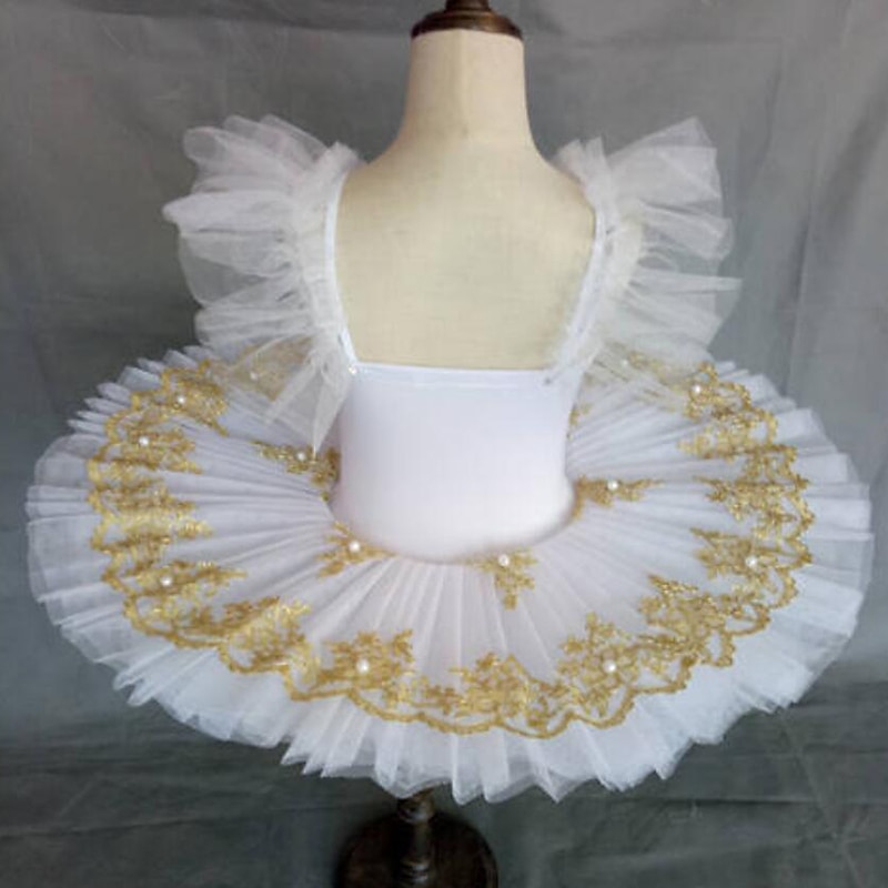 Ballet Tutu Dress Dress Imitation Pearl Lace Printing Girls' Training Performance Sleeveless High Lace Tulle2