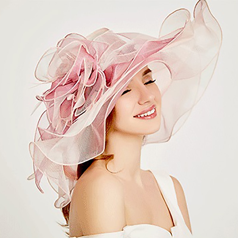 Fascinators Hats Headwear Organza  / Polyamide Bucket Hat Straw Hat Sun Hat Casual Holiday Melbourne Cup Cocktail Royal Astcot With Feather Appliques Headpiece Headwear Hats Race Day Dress4