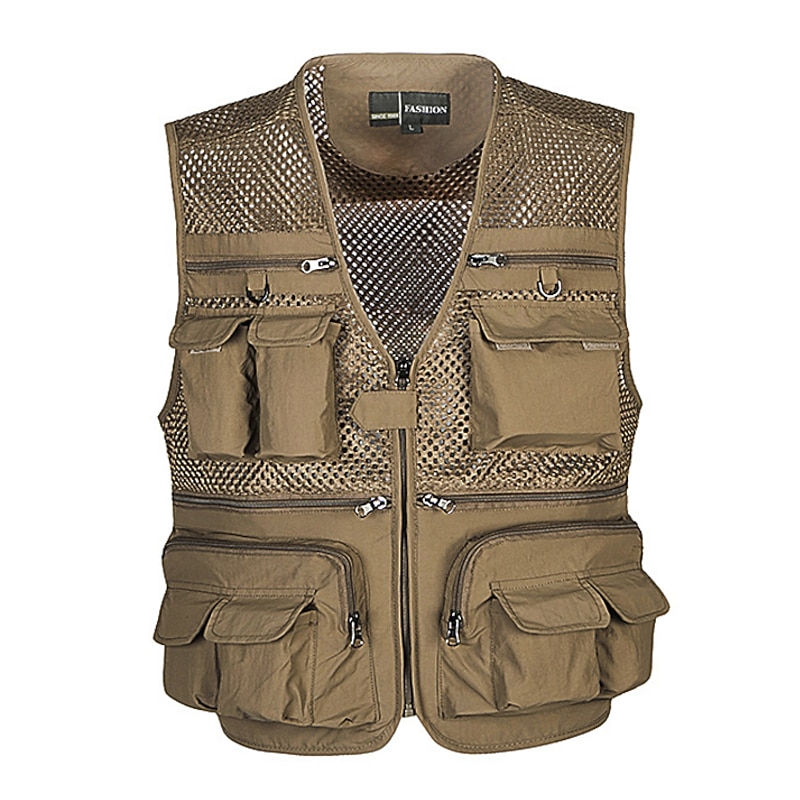 Men's Fishing Vest Hiking Vest Sleeveless V Neck Vest / Gilet Jacket Top Outdoor Breathable Quick Dry Multi Pockets Lightweight Polyester Army Green Khaki Dark Blue Fishing Climbing Camping / Hiking3