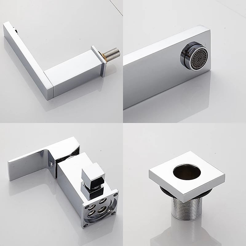Bathtub Faucet - Contemporary Chrome Free Standing Ceramic Valve Bath Shower Mixer Taps / Three Handles Three Holes3