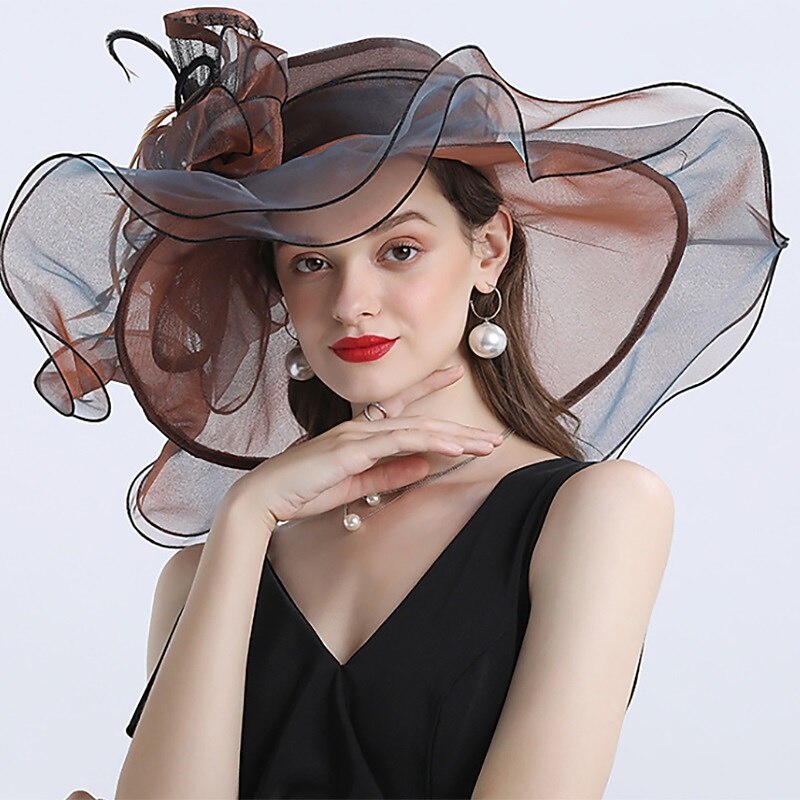 Fascinators Hats Headwear Organza  / Polyamide Bucket Hat Straw Hat Sun Hat Casual Holiday Ladies Day Melbourne Cup Cocktail With Feather Appliques Headpiece Hats Race Day Dress4