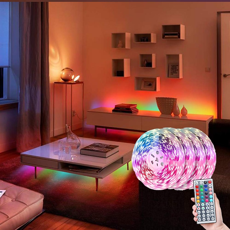 RGB LED Strip Lights Set Dimmable 20m 65.6ft Tiktok Lights 600 LEDs 5050 SMD 10mm Remote Control RC Cuttable Linkable Suitable for Vehicles Self-adhesive Color-Changing IP442