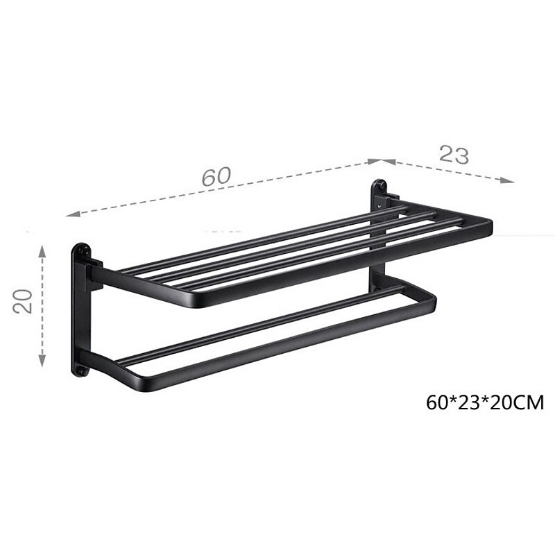 Perforation-free Space Aluminum Bathroom Shelf Foldable Towel Rack Wall mounted 2-tier Matte Black4
