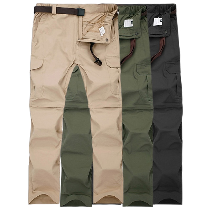 Men's Hiking Pants Black Trousers Convertible Pants / Zip Off Pants Solid Color Summer Outdoor Waterproof Breathable Quick Dry Sweat-wicking Nylon Pants / Trousers Convertible Pants Bottoms Black Army4