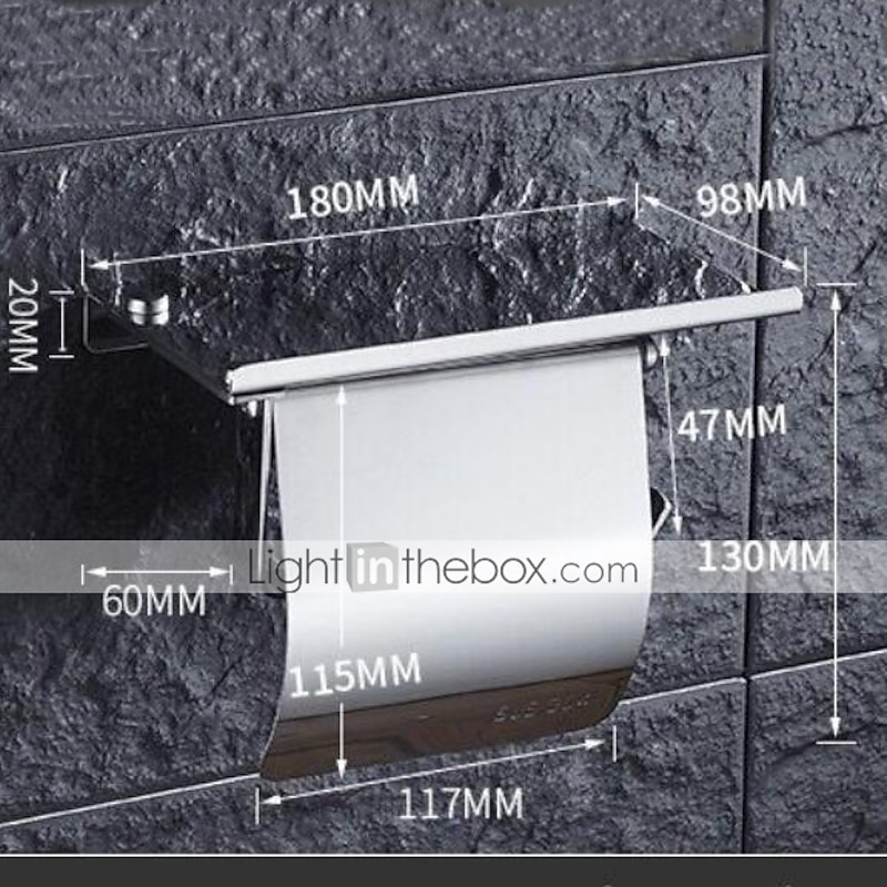 Toilet Paper Holder Stainless Steel for Bathroom with Mobile Phone Storage Shelf Wall Mounted Silvery 1pc4