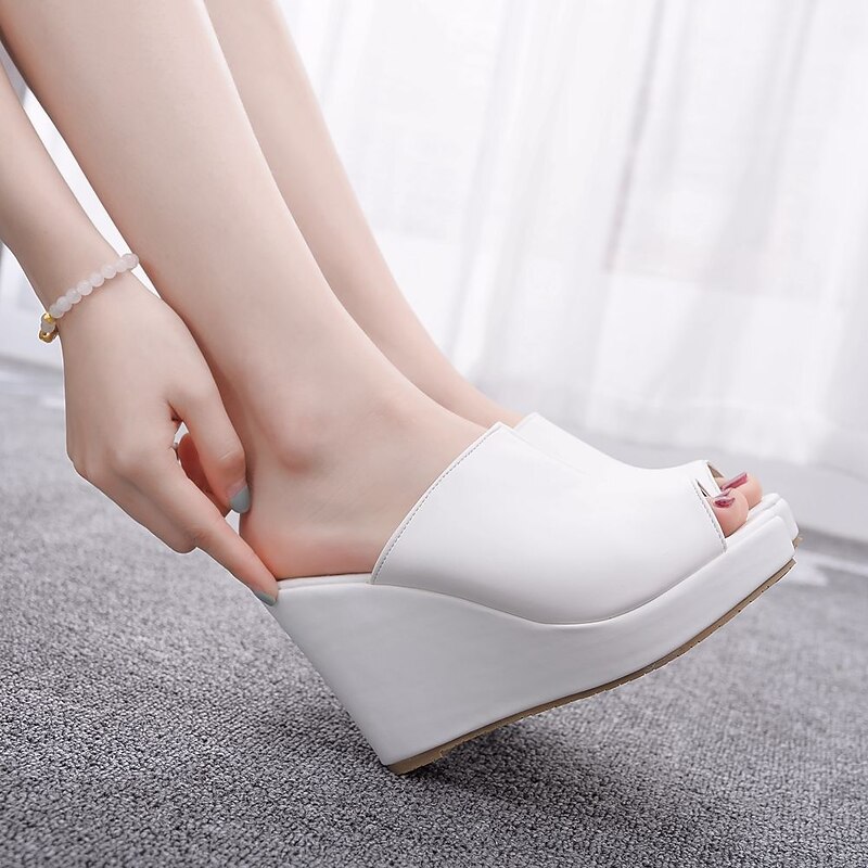 Women's Black Open - Toe Platform Wedge Mules, Slip - On Peep - Toe Design for Stylish Summer Casual Wear4