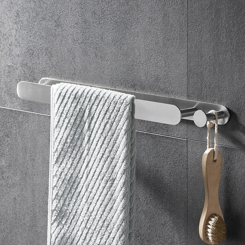 Brushed Multifunctional Towel Bar with Hook 304 Stainless Steel Electroplated, 40cm, Brushed, Bathroom and Kitchen Shelf Punch-free3