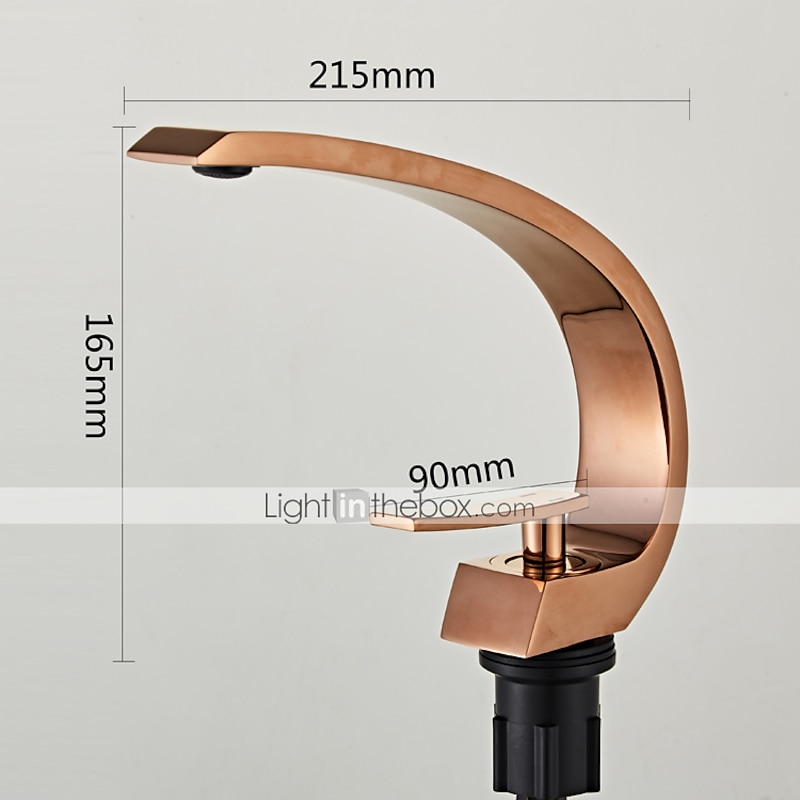 Brass Bathroom Sink Faucet Rose Gold Bend Shape Centerset Single Handle One Hole Faucet Set with Cold and Hot Water3