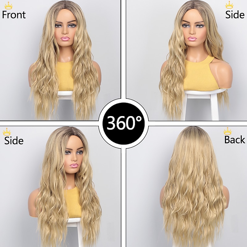 Gray Wigs for Women Synthetic Wigs Long Wavy Wigs for Women Natural Part Side Wig Heat Resistant Party Hair Ombre Blonde Wigs Brizilan Christmas Party Wigs3