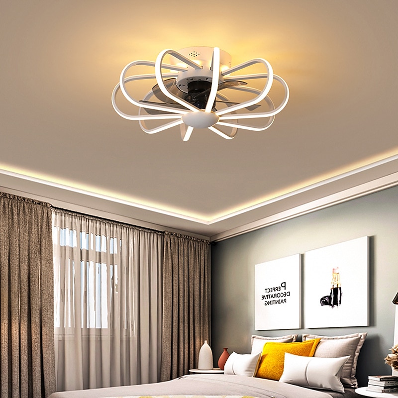 LED Ceiling Fan with Light Black White Gold Industrial Ceiling Fan Retractable Blades Vintage Cage Chandelier Fan with Remote Control 5PCS E26/E27 Bulbs Needed AC110V AC220V3
