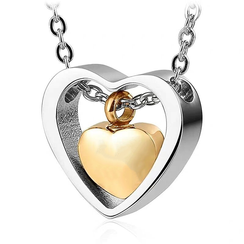 memory cremation ashes jewelry double heart urn necklace for ashes keepsake memorial pendant urn lockets for ashes for loved one(silver and gold)2