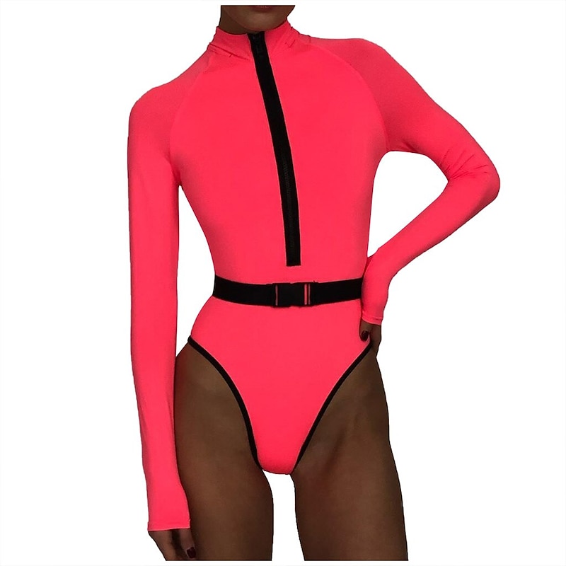 Women's Rash guard Swimsuit One Piece Swimsuit UPF50+ Quick Dry Long Sleeve Bodysuit Bathing Suit Front Zip Swimming Surfing Beach Water Sports Spring Summer Autumn / Padded4