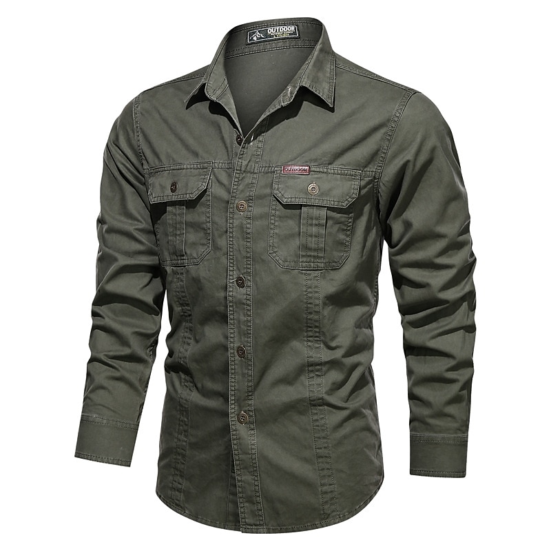 Men's Hiking Shirt / Button Down Shirts Fishing Shirt Tactical Military Shirt Long Sleeve Jacket Shirt Top Outdoor Breathable Quick Dry Lightweight Sweat wicking Summer Creamy-white ArmyGreen Army4