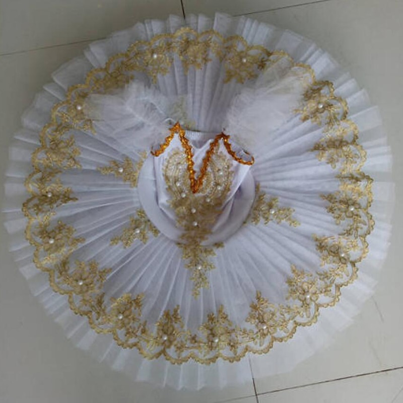 Ballet Tutu Dress Dress Imitation Pearl Lace Printing Girls' Training Performance Sleeveless High Lace Tulle3