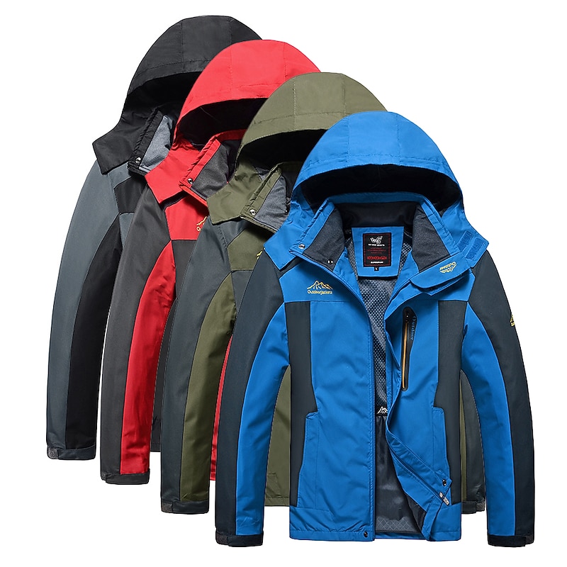 Men's Waterproof Hiking Jacket Hiking Windbreaker Summer Outdoor Solid Color Thermal Warm Windproof Lightweight Breathable Jacket Hoodie Top Camping / Hiking Hunting Ski / Snowboard Black / Red Bule - Main Image