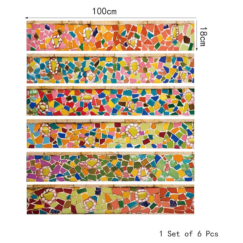 6pcs Wall Tile Stickers, Removable Stair Stickers, Self-Adhesive Step Ceramic Tiles, PVC Stair Wallpaper Stickers, Vinyl Staircase Home Decoration Size : 18x100cm4