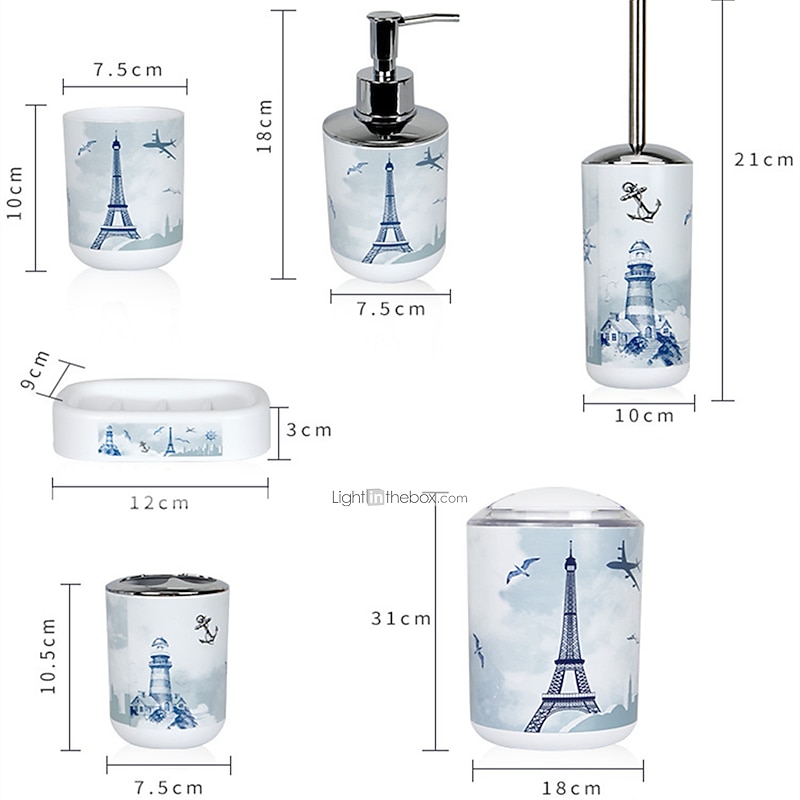 Bathroom Accessories Set 6 Pcs Toilet Brush Soap Dish Trash Can Toothbrush Cup Soap Dispenser Household for Bath Decoration ABS4