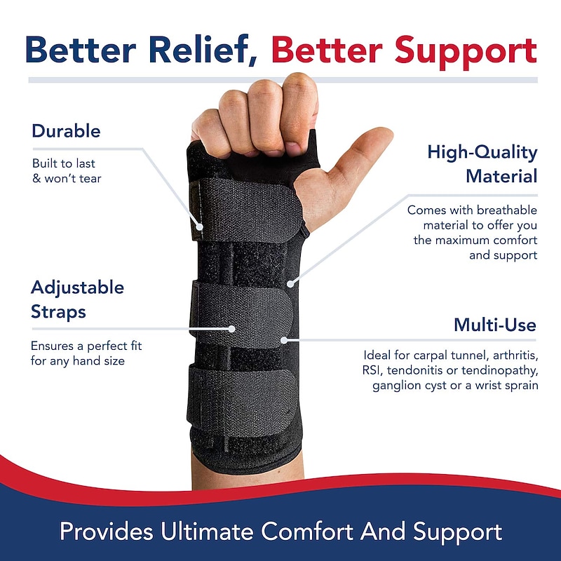 Carpal Tunnel Wrist Brace Night Wrist Support Sleep Brace Single with Splint Adjustable to Fit Any Hand2
