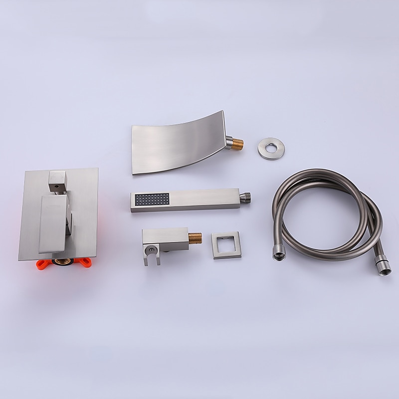 Wall Mounted Bathtub Faucet with Hand Shower, Modern Wall Installation with Ceramic Valve, Bathtub Filling Shower Mixer Faucets, Single Handle Cascading Faucet4