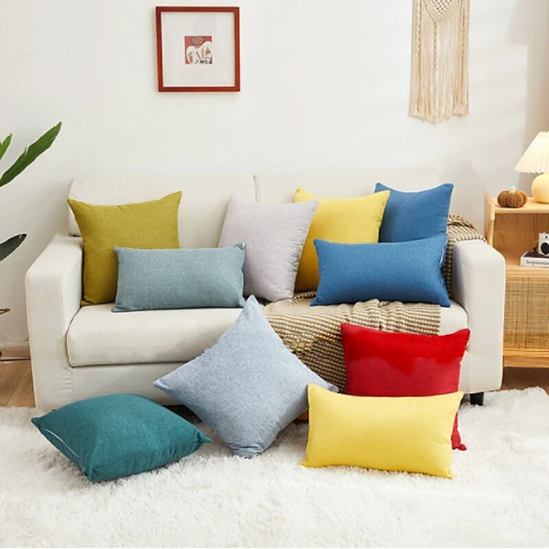 Decorative Toss Pillows Cotton Classic Solid Colored Warm Comfortable Pillow Case Cover Living Room Bedroom Sofa Cushion Cover Outdoor Cushion for Sofa Couch Bed Chair Pink Blue Sage Green Purple2