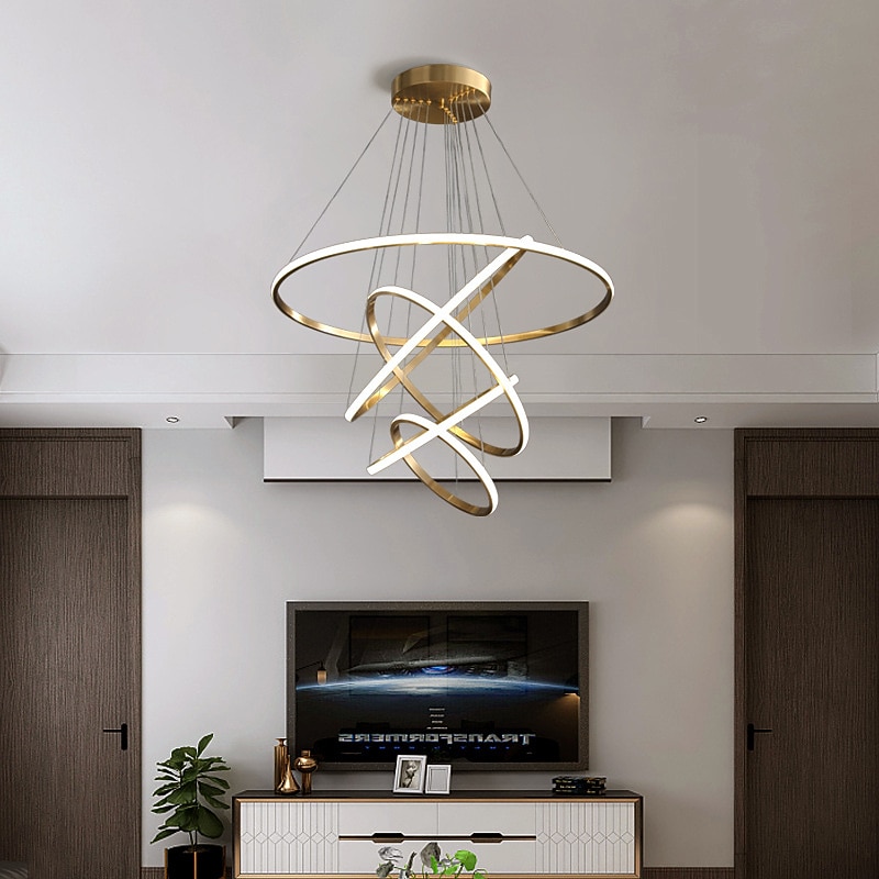 LED Pendant Light 4 Rings 80 cm Modern Circle Desgin Pendant Light Copper Brass LED 110-120V 220-240V4