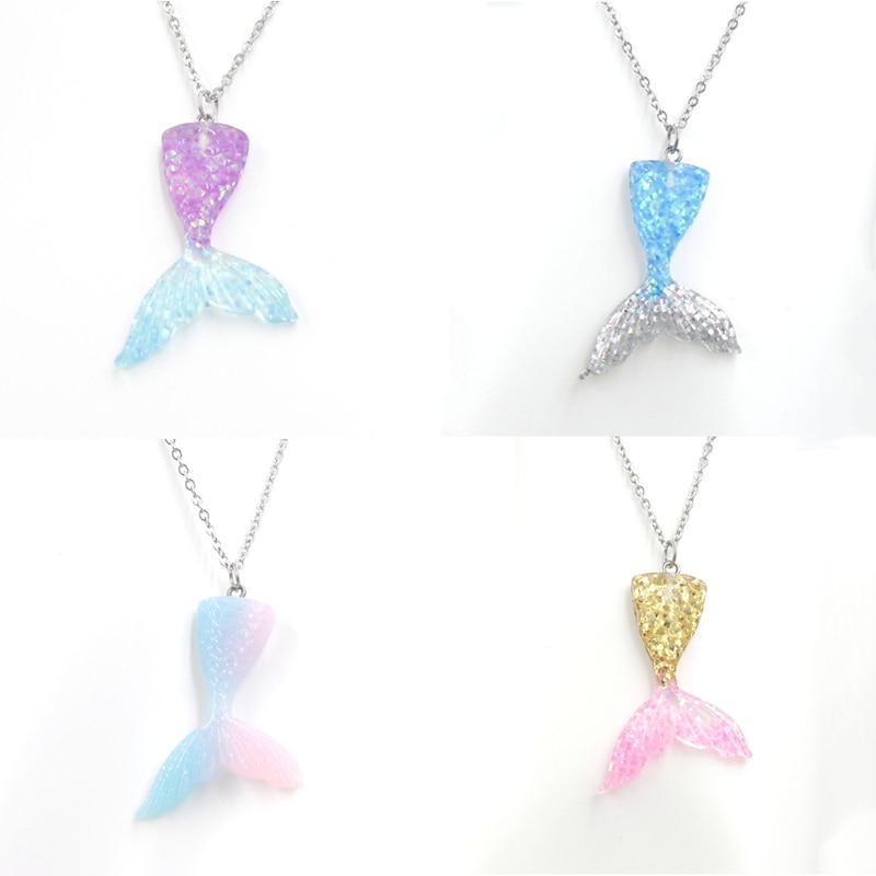 1pcs Kids / Toddler Girls' Active / Sweet Holiday Blue Color Block Fairytale Theme Polyester Necklace Blue / Purple / Gold One-Size Fit In Mermaid Swimwear