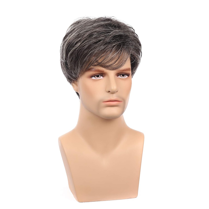 Brown Wigs for Men Mens Wig Short Black Mixed Silver White Natural Side Part Wig Middle Age Mature for Male Synthetic Hair Replacement Full Wigs4