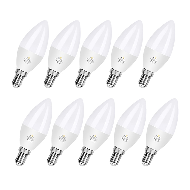 10pcs 5pcs 6W Candle Candelabra LED Light Bulb 600lm E14 C37 20 LED Beads SMD 2835 60W Halogen Equivalent Warm Cold White 110-240V2