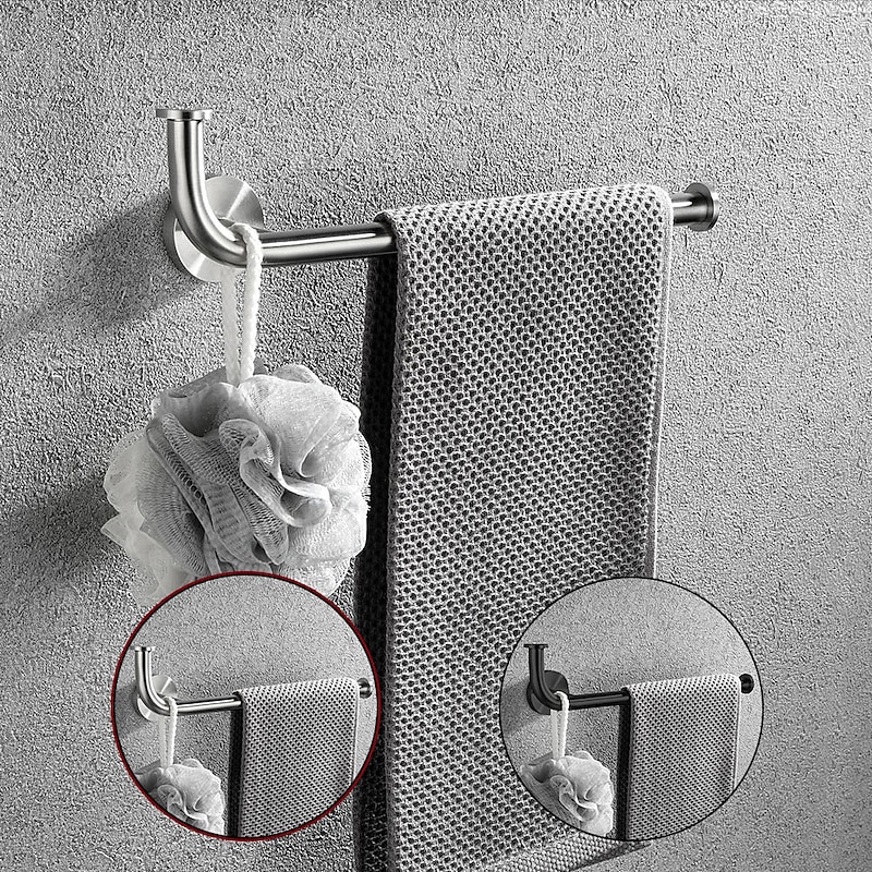 Multifunctional Towel Bar Brushed/Painted Finish Toilet Paper Holder with Coat Hook 304 Stainless Steel Mattle Black/Silver Wall-mounted