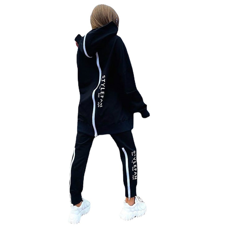 Women's Tracksuit Sweatsuit Patchwork 2 Piece Letter Outfit Set Clothing Suit Spring Black White+Black Walking Jogging Running Thermal Warm Windproof Breathable Normal Long Sleeve Sport Activewear2