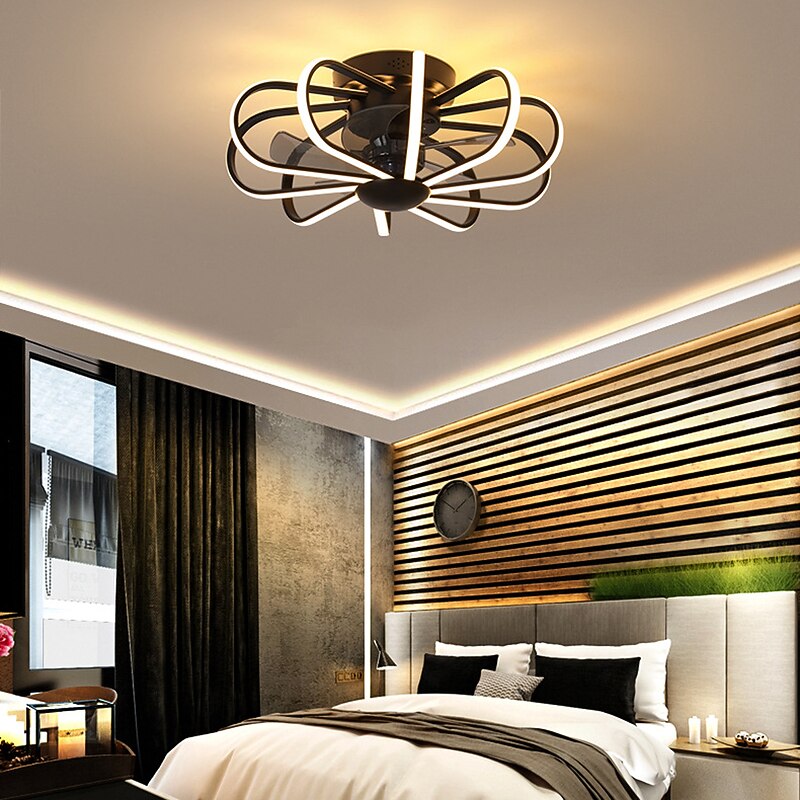 LED Ceiling Fan with Light Black White Gold Industrial Ceiling Fan Retractable Blades Vintage Cage Chandelier Fan with Remote Control 5PCS E26/E27 Bulbs Needed AC110V AC220V2