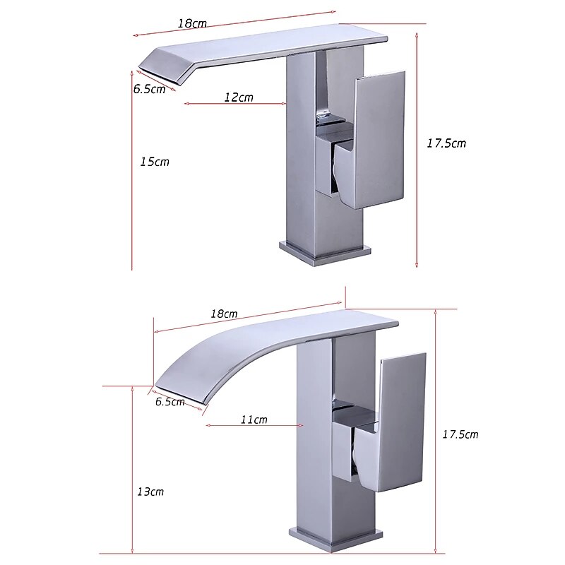 Modern Style Brass Waterfall Bathroom Sink Faucet,White Chrome Electroplated Single Handle One Hole Bath Taps with Hot and Cold Switch3