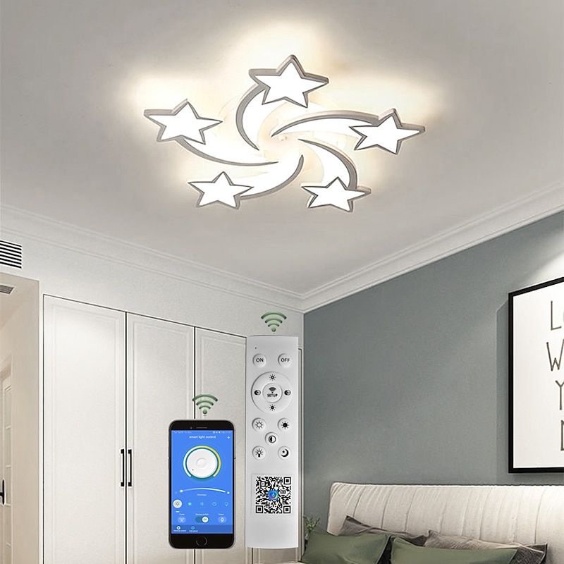 LED Ceiling Light White Modern Nordic Star Design Meteor Shower LED Bedroom Light APP Control with Stepless Dimming or OFF/ ON Control Three Color Acrylic Ceiling Panel Lamp Unique Minimalist Living Room Bedroom AC220V AC110V2