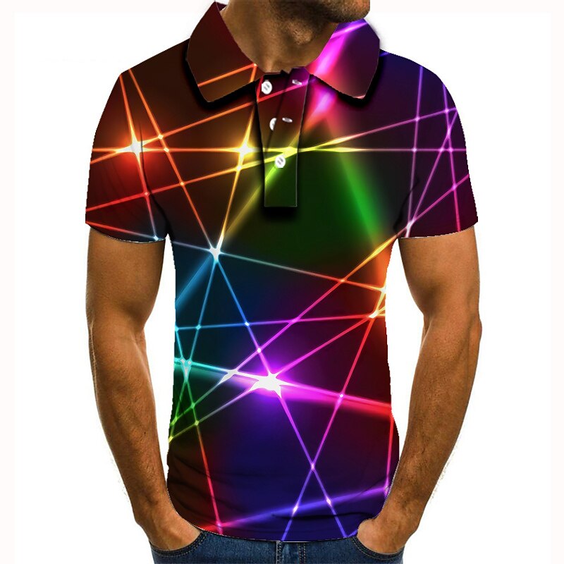 Men's Graphic Neon Polo Shirts Golf Shirt Short Sleeve Polo Shirts Collared Shirts Casual Vacation Wear Rave Wear Party Outfits Buttons 3D Print White Pink Green