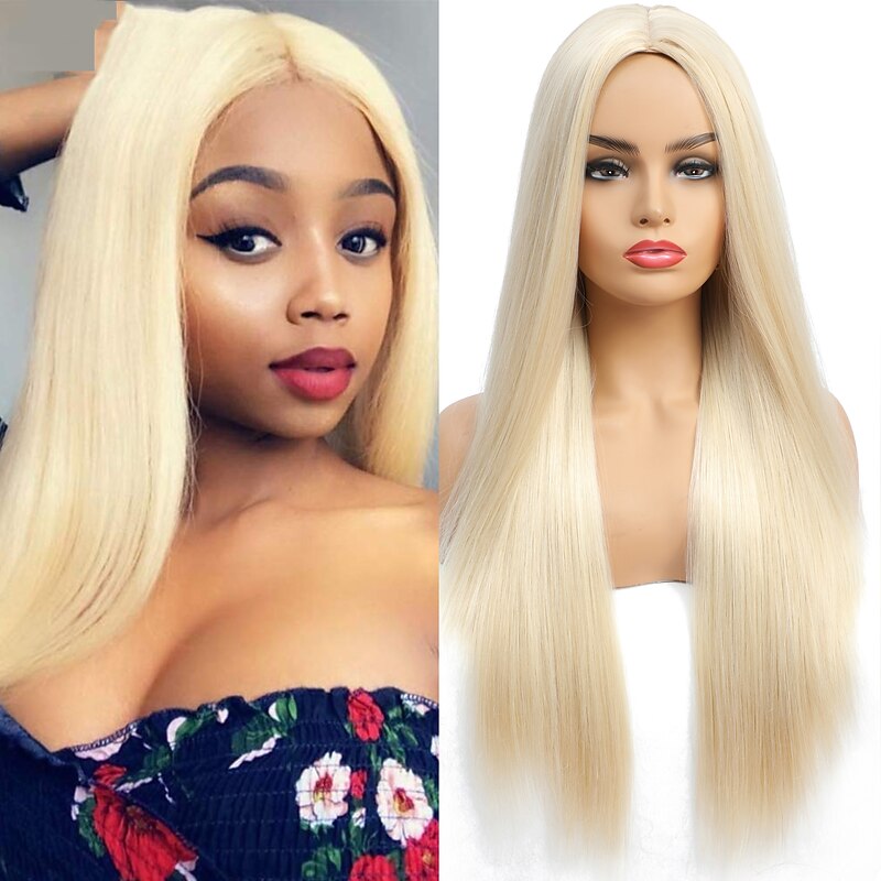 Blonde Wigs for Women Synthetic Wig Natural Straight Middle Part Wig Light Golden Synthetic Hair Women's Cosplay Party Christmas Party Wigs