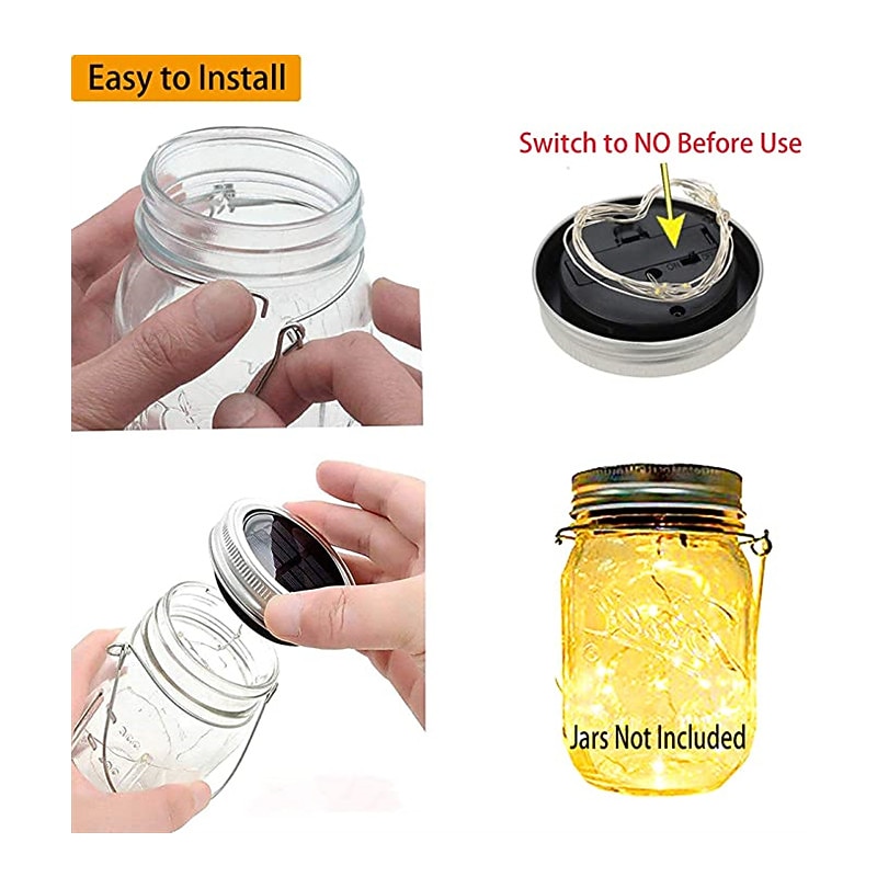 Elegant Wedding Party Reception Solar Mason Jar Lid String Lights - Waterproof Outdoor Fairy Firefly Lights for Patio, Garden,Party Decor 6 Set3