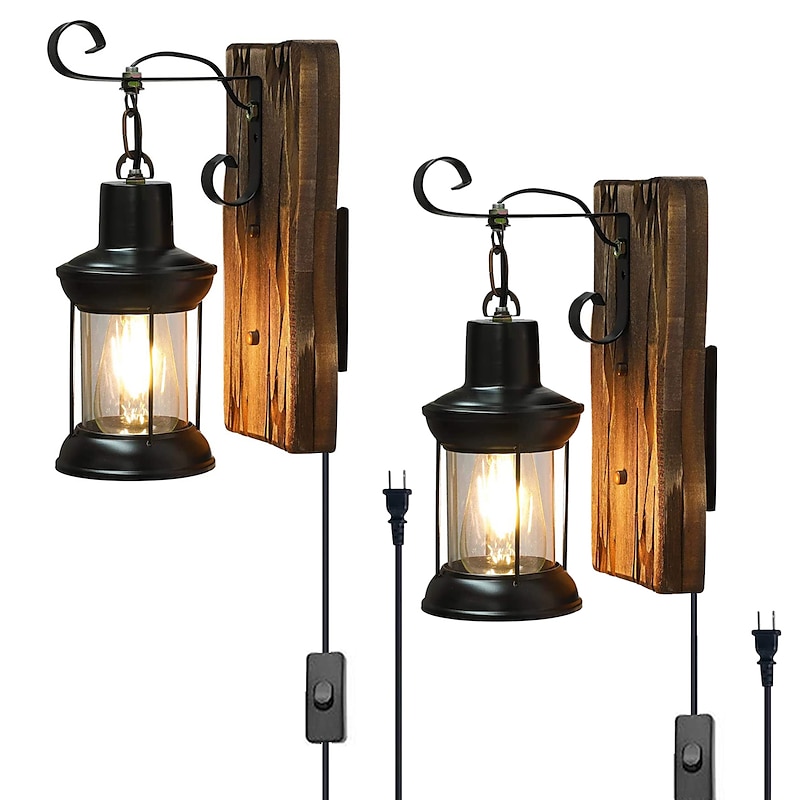 Lightinthebox LED Wall Light Vintage Retro Wooden Metal Painting Color Wall lamp Sconces Lighting Fixture With 6FT Plug In Cord And On/Off Switch EU/US Plug AC85-265V
