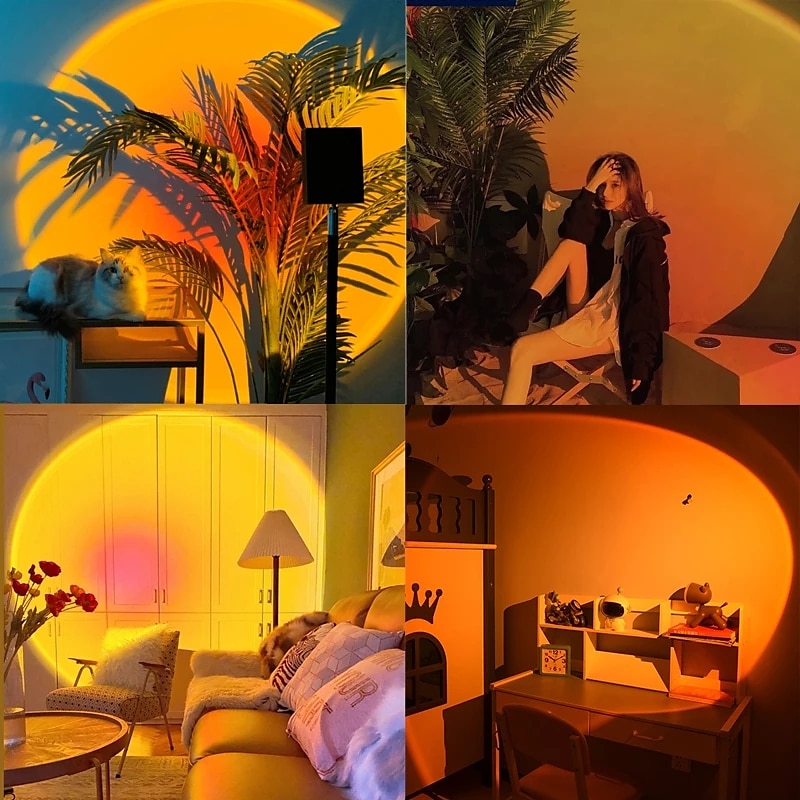 LED Sunset Projector Lamp Tiktok Lights USB Operation Rainbow Night Light Atmosphere Table Lamp Living Room Bedroom Coffee Store Background Wall Decoration Colorful Lights4