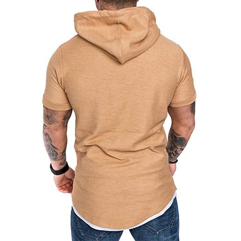 Men's T Shirt Short Sleeve Hooded Spring & Summer Plain Simple Muscle Black White Army Green Top Tee for Men2