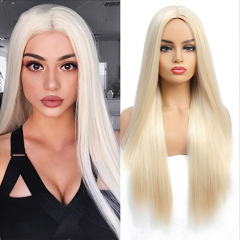 Blonde Wigs for Women Synthetic Wig Natural Straight Middle Part Wig Light Golden Synthetic Hair Women's Cosplay Party Christmas Party Wigs2