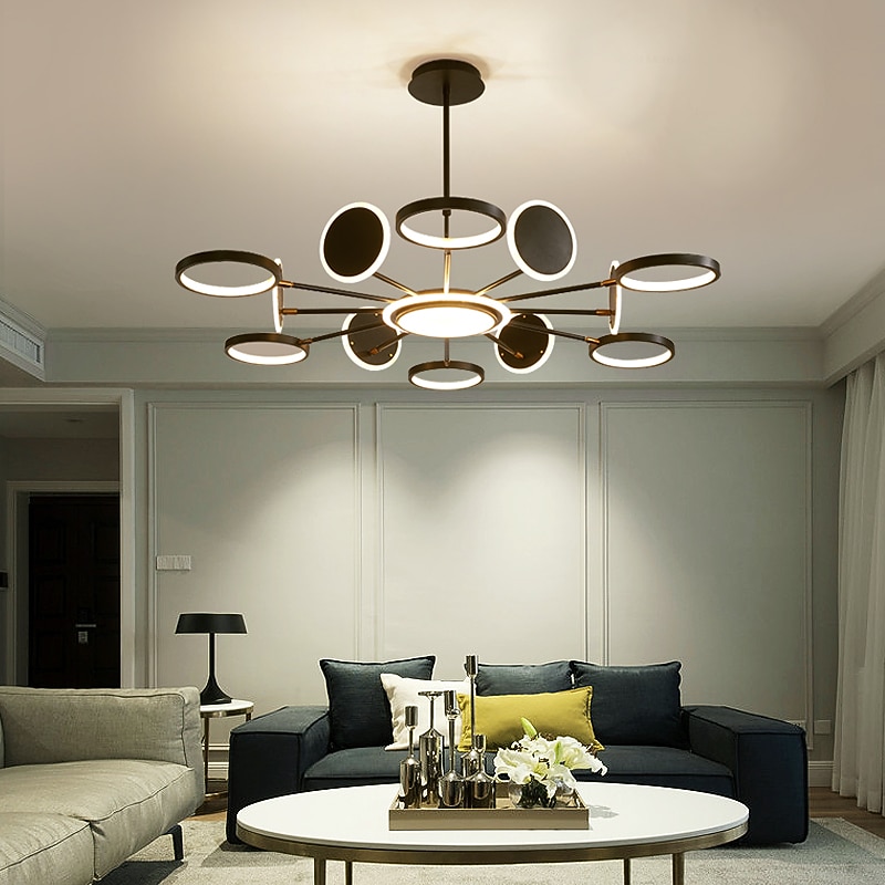 6/8/12 Heads LED Pendant Light Chandelier Modern Black Gold Circle Adjustable Design Metal Artistic Style Hollow Out Painted Finishes Contemporary Nordic Style 110-120V 220-240V