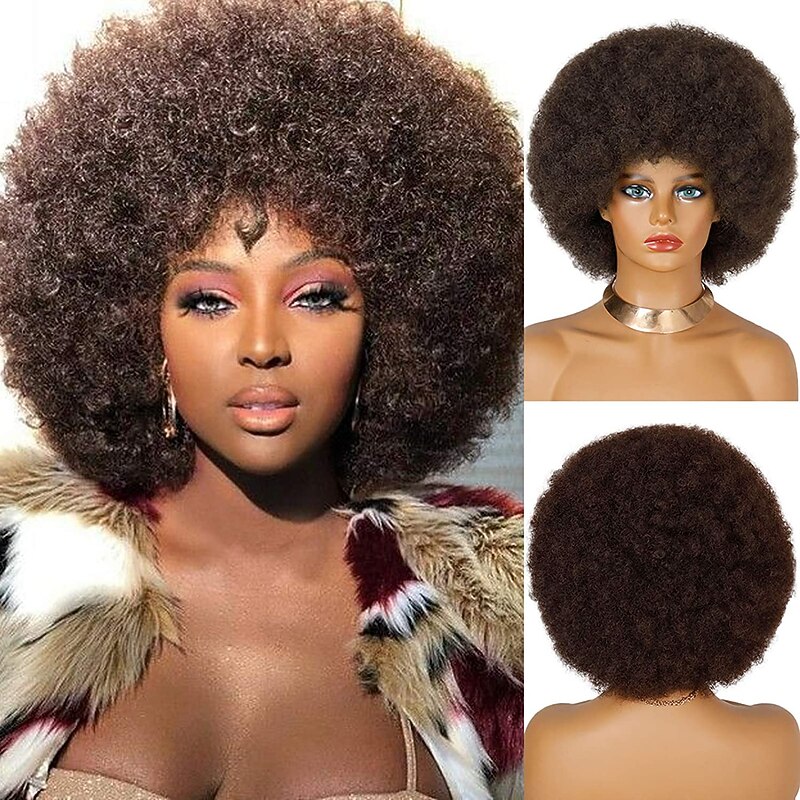 Brown Wigs for Women Light Brown Afro Wig for Black Women Puffy Light Brown Afro Wigs 70S Large Bouncy and Soft Natural Looking Wig Short Afro Kinky Curly Synthetic Wig (Brown)4