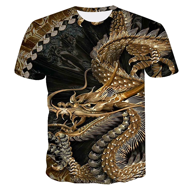 Men's Unisex Dragon Graphic Prints T Shirt Tee Short Sleeve T shirt 3D Print Round Neck Shirt Fashion Designer Basic Casual Daily Holiday Brown Spring & Summer Clothing Apparel Plus Size S M L XL XXL2