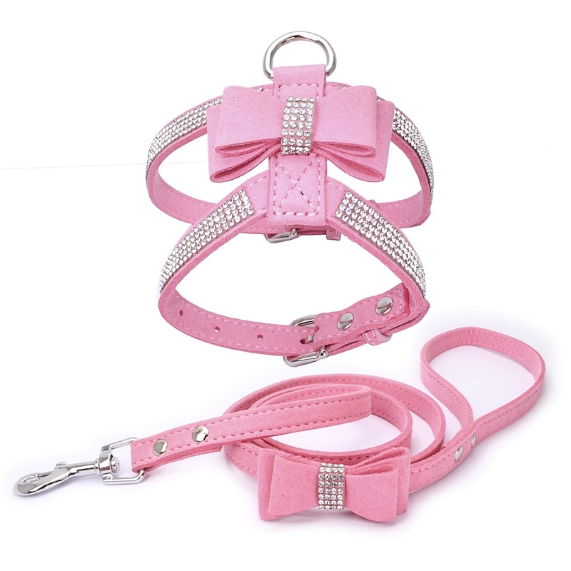 Dog Rabbits Cat Harness Dog Leash Vest Decoration Adjustable Flexible Outdoor Walking Rhinestone 1 set