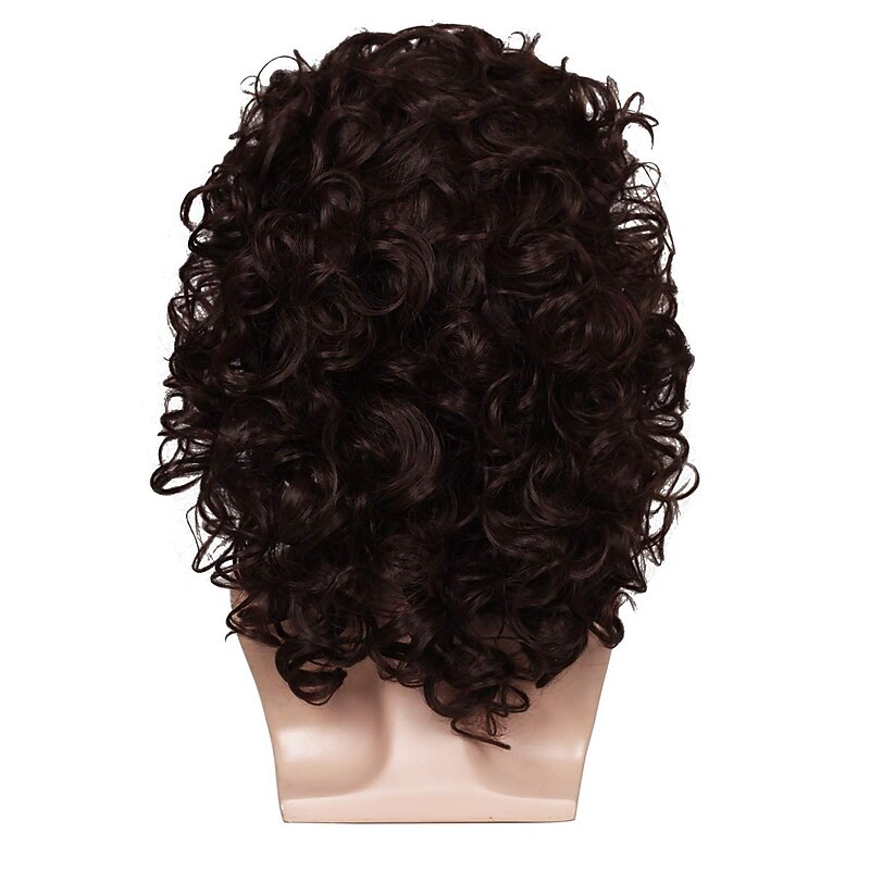 70s 80s costume wig rock wig Synthetic Wig Curly Layered Haircut Wig Short Brown Synthetic Hair Men's Cosplay Party Fashion Brown (Only Wig Without Glasses)2