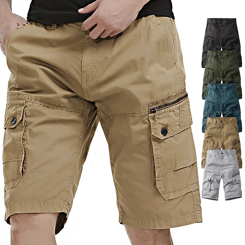 Men's Cargo Shorts Hiking Shorts Tactical Shorts Military Summer Outdoor Relaxed Fit 10" Ripstop Skin Friendly Quick Dry Multi Pockets Shorts Bottoms Knee Length Zipper Pocket Lake blue Black Cotton2