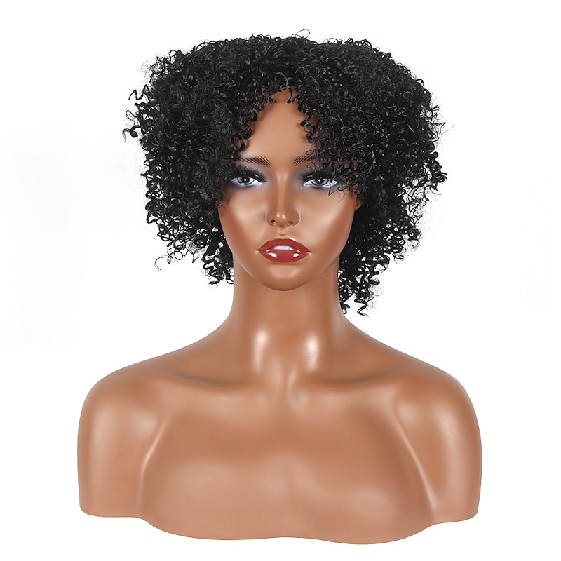 Synthetic Wig Afro Curly Asymmetrical Wig Short Natural Black Synthetic Hair Women's Cosplay Party Fashion Black2
